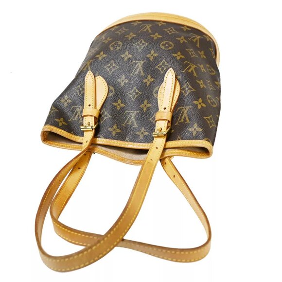 LOUIS VUITTON BUCKET PM Shoulder Tote Bag Monogram Leather Brown - Picture 4 of 10